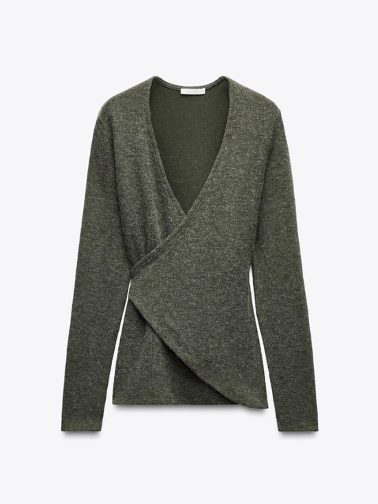 Zara Tops - Zara Soft Wrap Top Dark Green Size Medium Wrap Sweater